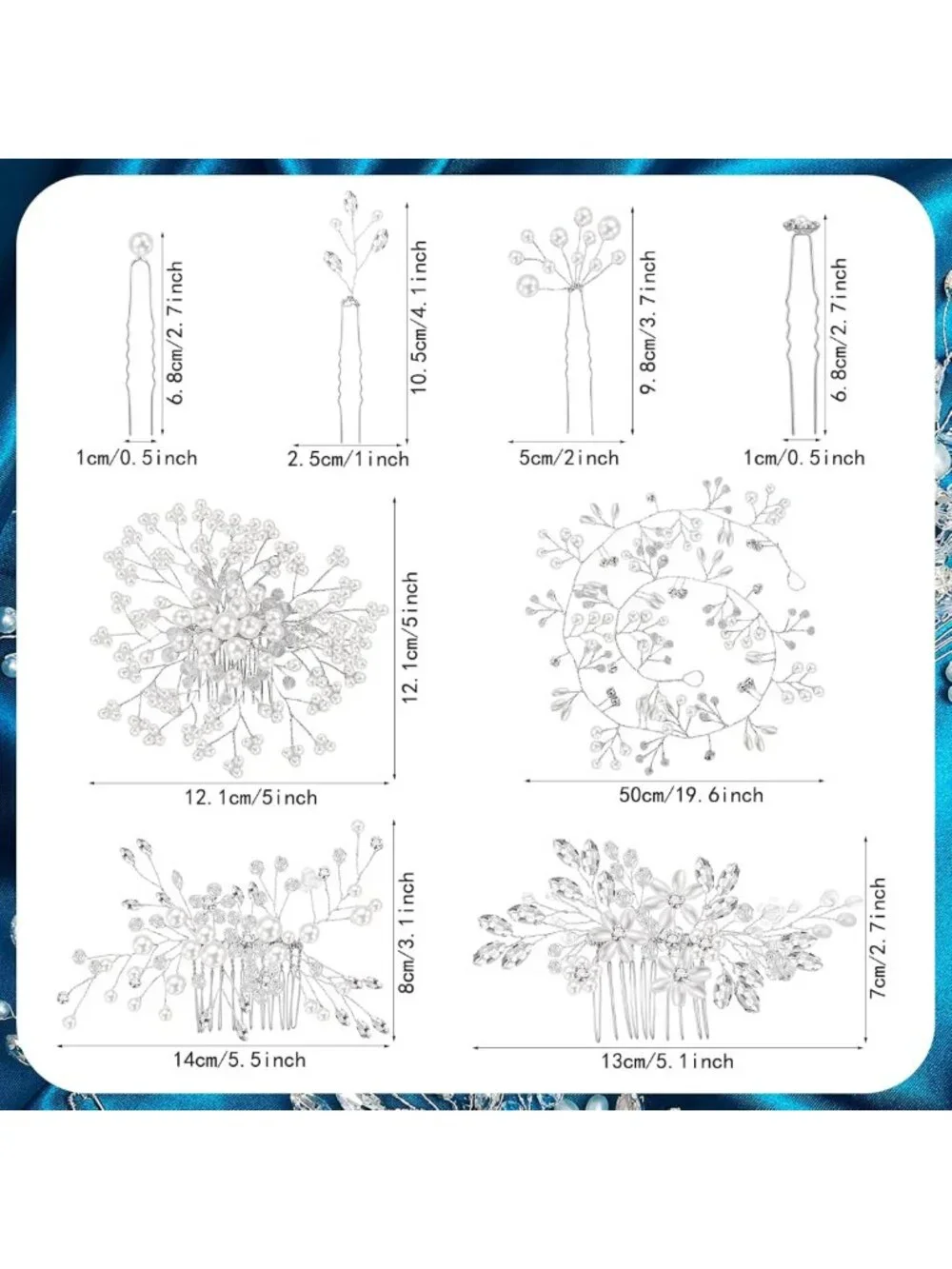 44 Wedding Hair Accessories Set - Faux Pearl & Crystal Comb Clips, U-Shaped